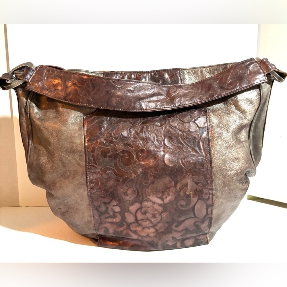Mimeki Elegant Brown gray Leather shoulder Women's Bag
